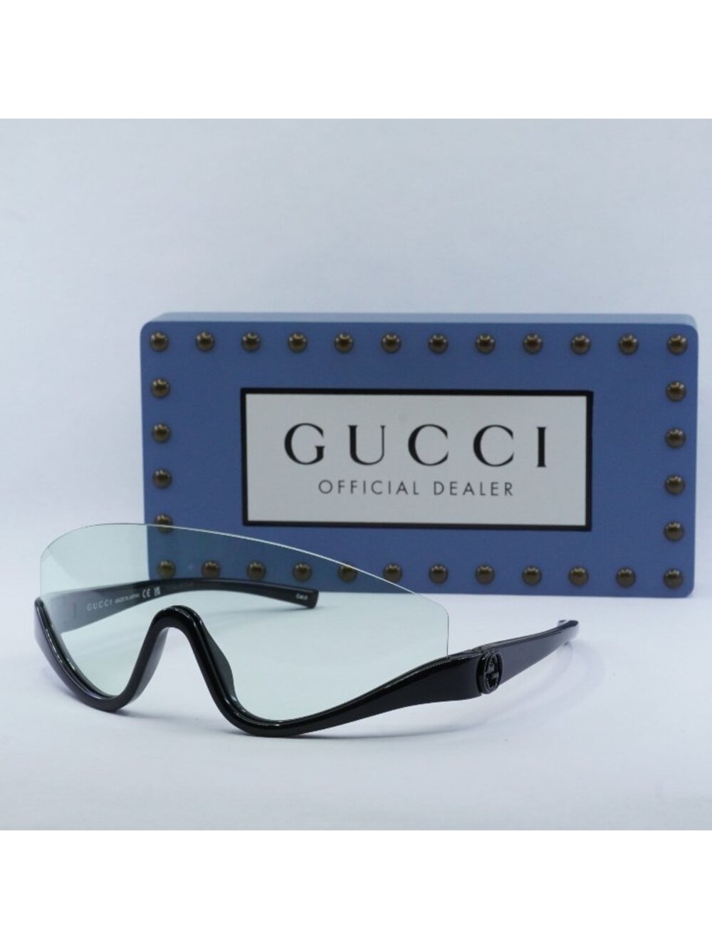 Gucci GG1650S 005 Shield Sunglasses - Shiny Black/Green